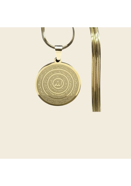 Ayetel Kürsi ve Dört Kul (Koruyucu Dualar) Yazılı Altın Kaplama Çelik Kolye | Şifa ve Huzur Sembolü