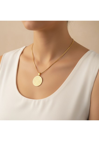 Ayetel Kürsi ve Dört Kul (Koruyucu Dualar) Yazılı Altın Kaplama Çelik Kolye | Şifa ve Huzur Sembolü modelleri