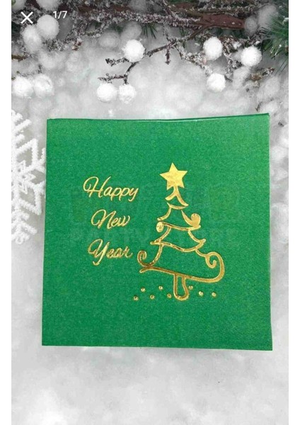 Yaldızlı Yılbaşı Peçete Happy New Year Çam Ağacı Parlak Baskılıyeşil Renk 16 Adet 16X16 cm fırsatları