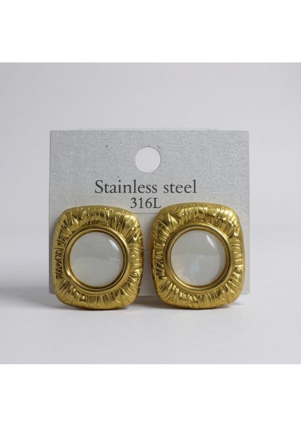 Kadın Gold Renk 316L Çelik Içi Inci Görünümlü Vintage Küpe modelleri