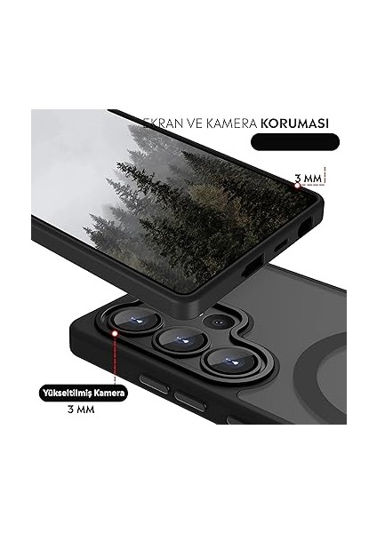 Samsung Için Kılıf Kamera Korumalı Mag-Safe Wireless Şarj Özellikli Mat Şeffaf Renkli Kılıf (Siyah, Samsung Galaxy S23 Ultra) modelleri