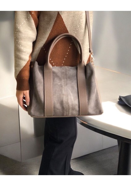 %100 Hakiki Deri Uzun Askı ve Yavru Çanta Detaylı Kadın Omuz ve El Çantası