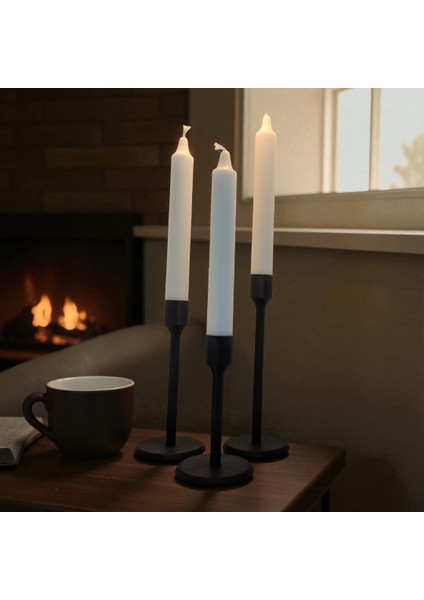 3’lü Modern Plastik Şamdan Mumluk Seti – Siyah – 7 cm Tabanlı – 12/15/18 cm Yükseklik – 2,2 cm Mum Uyumlu fiyatları