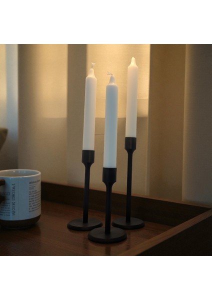 3’lü Modern Plastik Şamdan Mumluk Seti – Siyah – 7 cm Tabanlı – 12/15/18 cm Yükseklik – 2,2 cm Mum Uyumlu modelleri