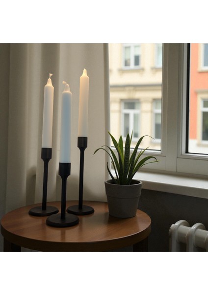 3’lü Modern Plastik Şamdan Mumluk Seti – Siyah – 7 cm Tabanlı – 12/15/18 cm Yükseklik – 2,2 cm Mum Uyumlu fırsatları