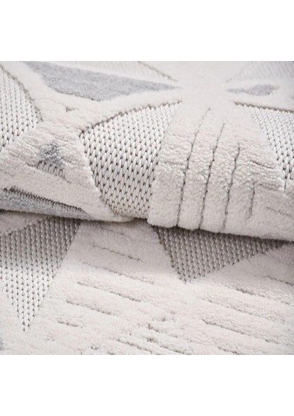 Grajera Geometrik Beyaz Polyester Kaydırmaz Tabanlı Makine Halısı indirimleri
