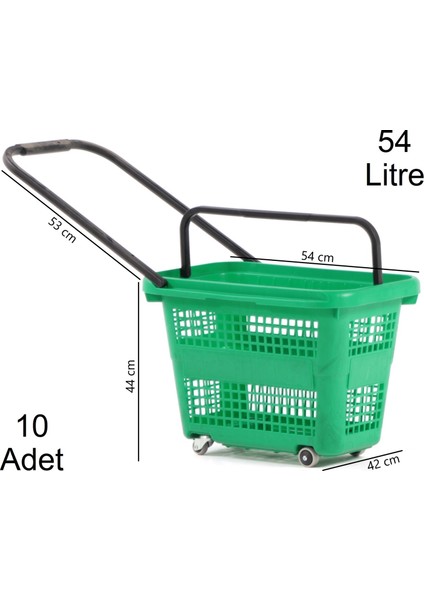 Tekerlekli Plastik Market Alışveriş El Sepeti 54 Litre Yeşil 10 Adet
