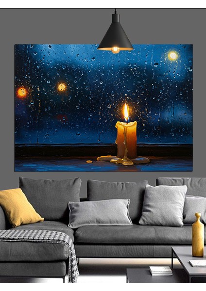 Mum Işığı Karanlık Gece Manzarası Dekoratif Kanvas - Mdf Ahşap Tablo fırsatları