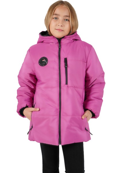 İçi Kürklü Su ve Rüzgar Geçirmez Kapüşonlu Kız Çocuk Mont