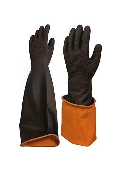 FHKPST78_8B39D1 Korun Tırtıklı 60 cm Uzun Siyah Iş Eldiveni Çift 60CM