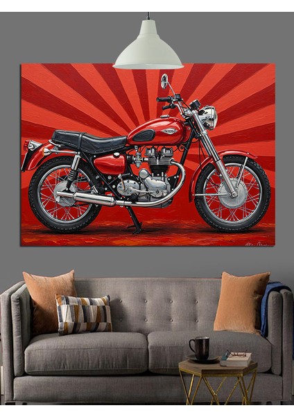 Klasik Kırmızı Motorsiklet Dekoratif Kanvas - Mdf Ahşap Tablo