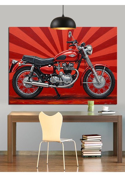 Klasik Kırmızı Motorsiklet Dekoratif Kanvas - Mdf Ahşap Tablo fiyatları