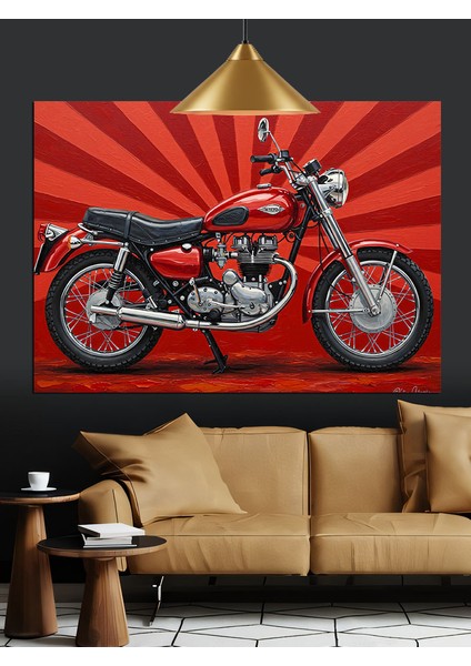 Klasik Kırmızı Motorsiklet Dekoratif Kanvas - Mdf Ahşap Tablo fırsatları