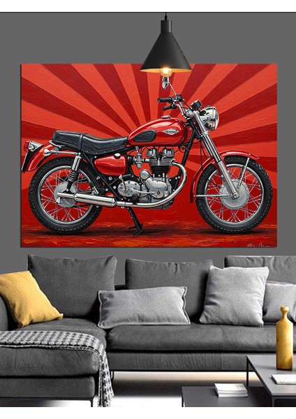 Klasik Kırmızı Motorsiklet Dekoratif Kanvas - Mdf Ahşap Tablo indirimleri