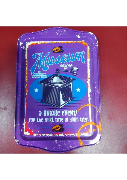 Vintage Desenli Metal Tepsi Büyük Genişlik 32,5cm Uzunluk 21,5cm 1 Adet