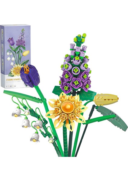 Çiçek Yapı Seti, Yapay Gül Çiçekler Yapı Taşları, Kendin Yap Benzersiz Dekorasyon Ev, Botanik (534 Parça (Menekşe/büyük Mosterwort/lale/convallariae))