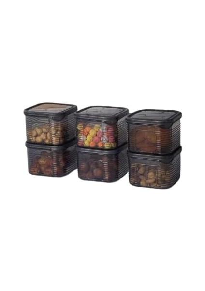 Erzak Saklama Kabı Sızdırmaz Kapak6'lı Set Füme -(Ölçü Kabı Hediyeli)