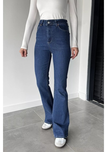 Kadın Yüksek Bel Ispanyol Paça Jean Kot Pantolon P-00018901