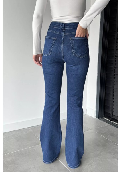 Kadın Yüksek Bel Ispanyol Paça Jean Kot Pantolon P-00018901 fırsatları