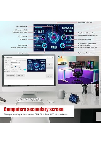 Inç IPS Ekran USB Ikincil Ekran Bilgisayarlar Cpu Gpu Ram HDD Saat Tarih Ekranı Yatay Dikey Ekran Anahtarı modelleri