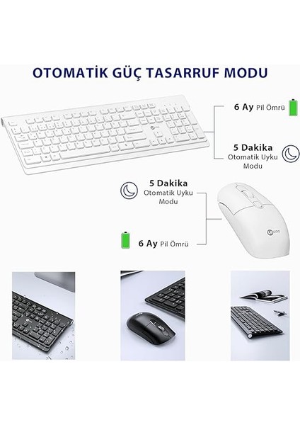 KW203 Kablosuz Türkçe Q Klavye & Mouse Set - Qwerty Türkçe Dizilim Klavye, 1600DPI Optik Fare, Win/mac Uyumlu, Sıvı Dökülmesine Dayanıklı, Tam Boyutlu Türkçe Q Klavye Mouse Seti Beyaz fırsatları