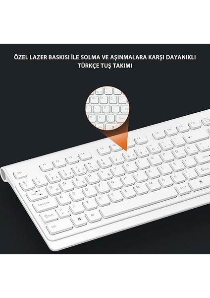 KW203 Kablosuz Türkçe Q Klavye & Mouse Set - Qwerty Türkçe Dizilim Klavye, 1600DPI Optik Fare, Win/mac Uyumlu, Sıvı Dökülmesine Dayanıklı, Tam Boyutlu Türkçe Q Klavye Mouse Seti Beyaz indirimleri