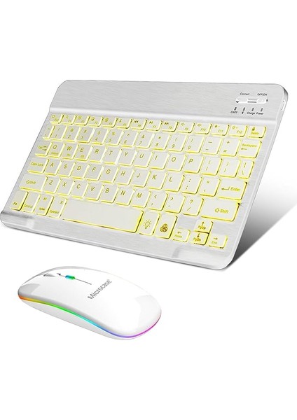 Tablet Telefonlar Için Rgb Işıklı Şarjlı Bluetooth Klavye + Mouse AL4884 (Beyaz)