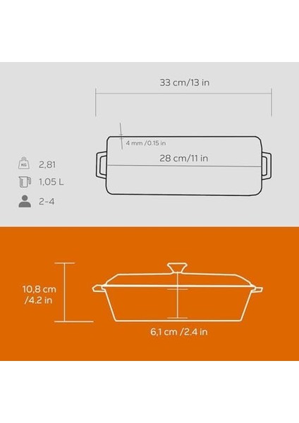 Döküm Ekmek Kabı/terrine, 11X29 Cm, Turuncu fiyatları