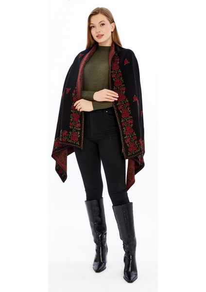 Güllü Model- Kadın,genç,anne,triko Omuz Şalı- Siyah-Bordo modelleri