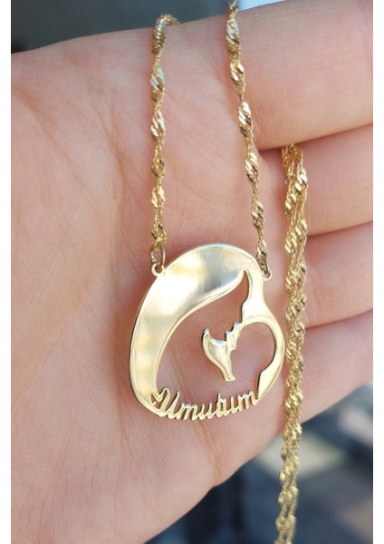 925 Ayar Gümüş 24 Ayar Altın Kaplama Isimli Anne Bebek Figürlü Kolye