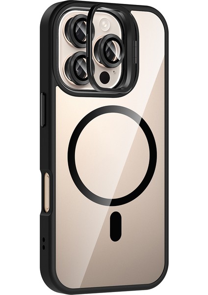 iPhone 16 Pro Kılıf Standlı ve Kamera Lens Hediyeli M-Safe Şarj Özellikli Nxxa Etro Kapak - Lacivert modelleri