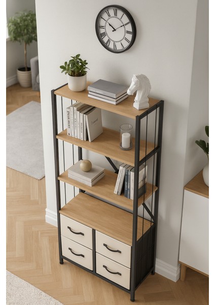 4 Çekmeceli 4 Raflı Kitaplık Çalışma Odası Düzenleyici Metal Kitaplık Deri Çekmeceli Kitaplık modelleri