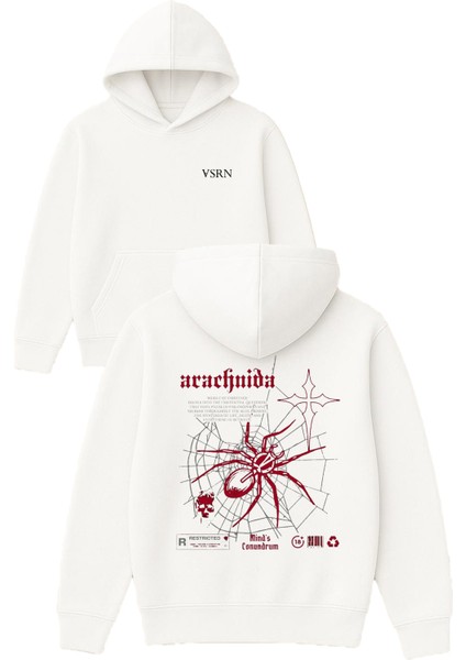 Arac Fnide Tasarım Baskılı Oversize Beyaz Kapüşonlu Sweatshirt