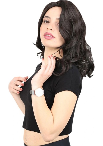 Kahkülsüz Fiber Sentetik Orta Boy Dalgalı Peruk - Kahverengi modelleri