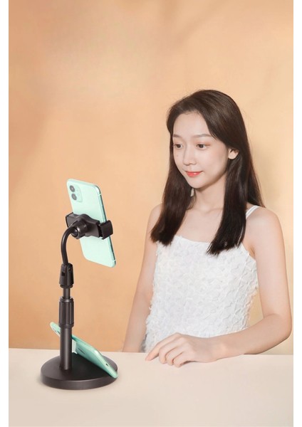 Masa Üstü Tablet ve Telefon Tutucu Plastik Aparat Siyah Telefon Standı