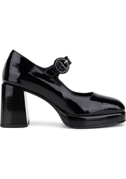 Kadın Hakiki Deri Siyah Rugan Topuklu Ayakkabı 1078 25064 Bn Ayk SK25-26 Sıyah Krsk Rgn