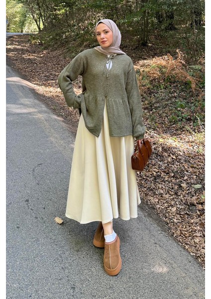 Yaka Bağlama Detaylı Kazak Haki