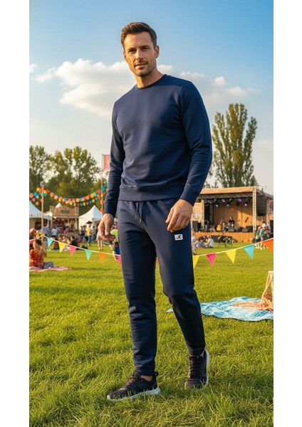 İndigo Erkek Bisiklet Yaka İndigo Uzun Kol Eşofman Takımı