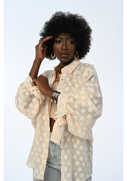 Kadın Transparan Çiçek Desenli Oversize Gömlek fiyatları