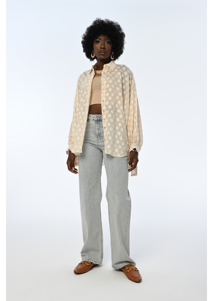 Kadın Transparan Çiçek Desenli Oversize Gömlek fırsatları