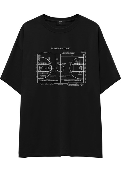 Basketball Court Oversize Tişört - Siyah