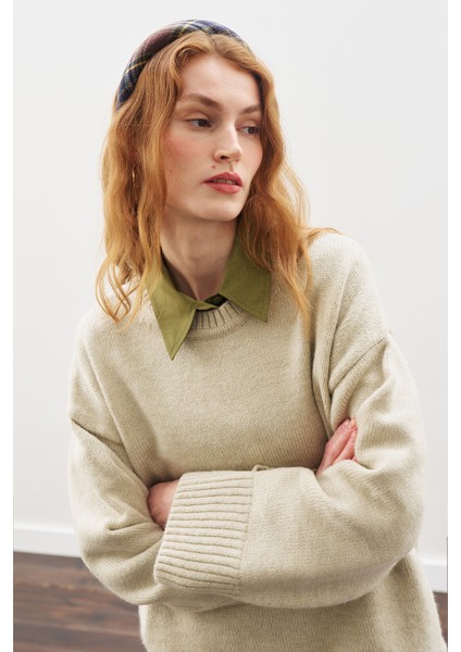 Chunky Oversıze Kazak Bej modelleri