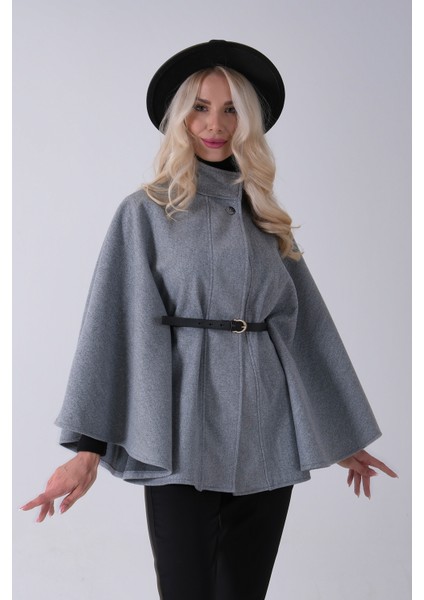 Gri Hakim Yaka Tek Düğmeli Kemerli Panço 31050725.06 modelleri