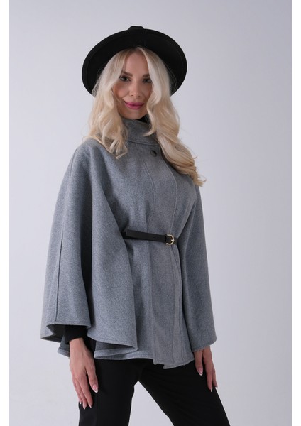 Gri Hakim Yaka Tek Düğmeli Kemerli Panço 31050725.06 fırsatları