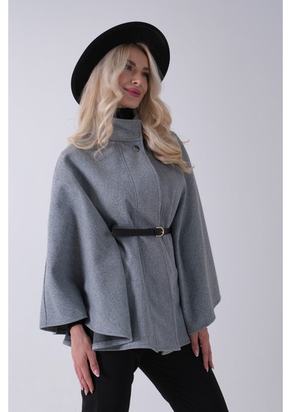 Gri Hakim Yaka Tek Düğmeli Kemerli Panço 31050725.06 indirimleri