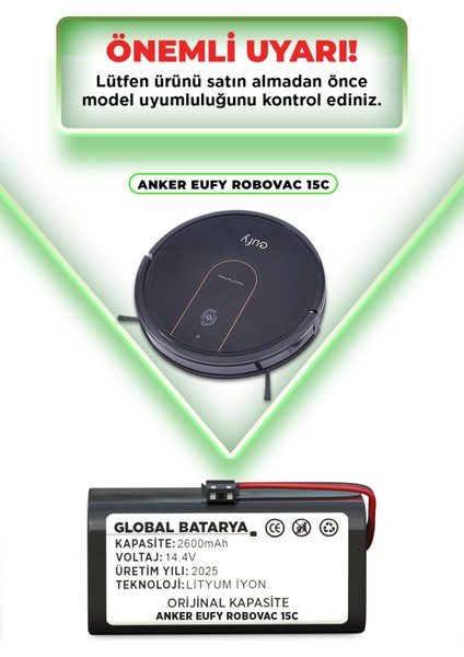 Anker Eufy Robovac 15C Akıllı Robot Süpürge Bataryası 14.4v 2600mAh (Orijinal Kapasite) indirimleri