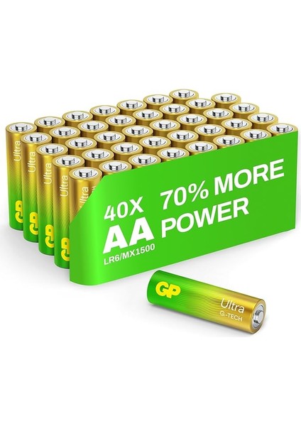 Batteries GP15AU Ultra Alkalin LR6/E91/AA Kalem Pil, 1.5 Volt, 40'lı Paket