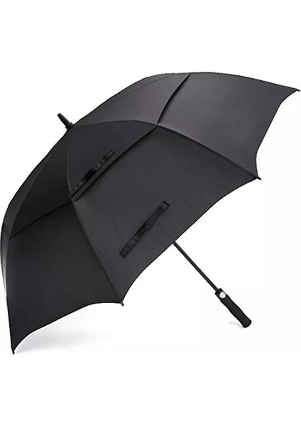 Çif Katmanlı Fiber Gövdeli Kauçuk Sap Fiber Otomatik Protokol Şemsiye Siyah 135 cm