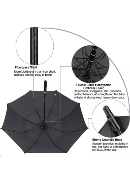 Çif Katmanlı Fiber Gövdeli Kauçuk Sap Fiber Otomatik Protokol Şemsiye Siyah 135 cm modelleri