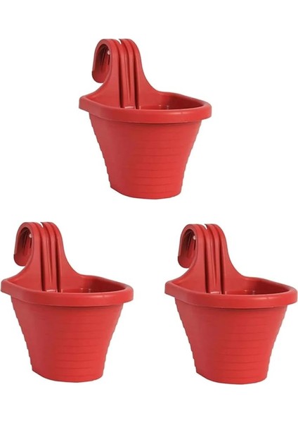 Balkon Saksı 20 Cm, 3 Litre 3 Adet Kırmızı